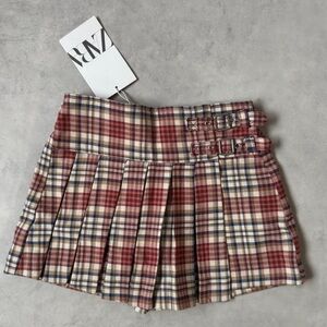 Zara Kids Red and Cream Plaid Mini Skort NWT